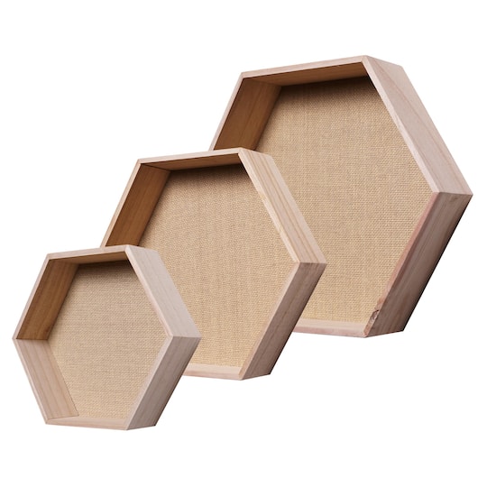 American Art Decor Natural Honeycomb Floating Wood Wall Shelves Set